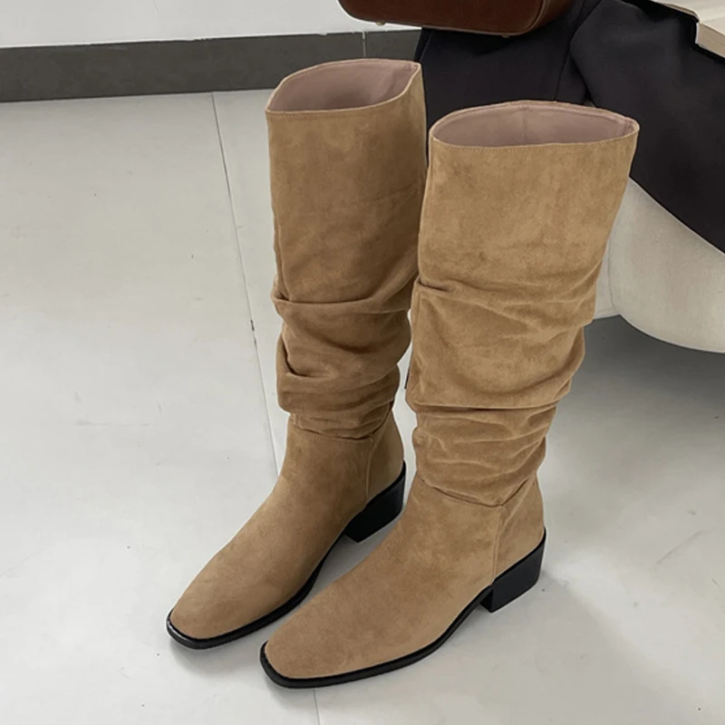 Liyke Зимние уличные модные сапоги до колена из искусственной замши с квадратным носком, женские длинные женские туфли на низком толстом каблуке, размер 43 
Liyke Зимние уличные модные сапоги до колена из искусственной замши с квадратным носком, женские длинные женские туфли на низком толстом каблуке, размер 43