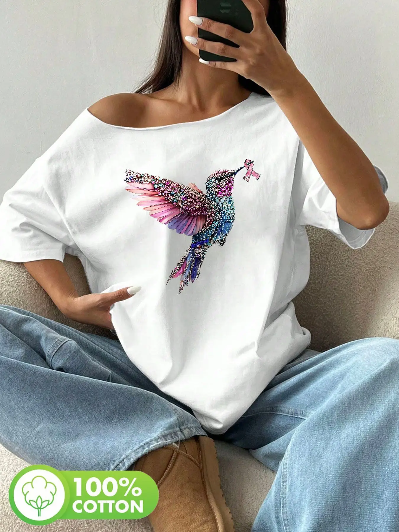 Plus Size 100% Cotton Shoulder Loose Print T-Shirt Oversized Y2K Style Graphic Tees Women Tops Summer Off The Shoulder Top
Plus Size 100% Cotton Shoulder Loose Print T-Shirt Oversized Y2K Style Graphic Tees Women Tops Summer Off The Shoulder Top