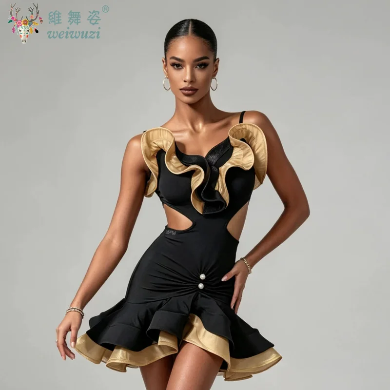 Latin Dance Performance Suit Women's Contrasting Color Lotus Leaf Edge Waist Suspender Dress Ballroom Dance Competition Suit
Latin Dance Performance Suit Women's Contrasting Color Lotus Leaf Edge Waist Suspender Dress Ballroom Dance Competition Suit
