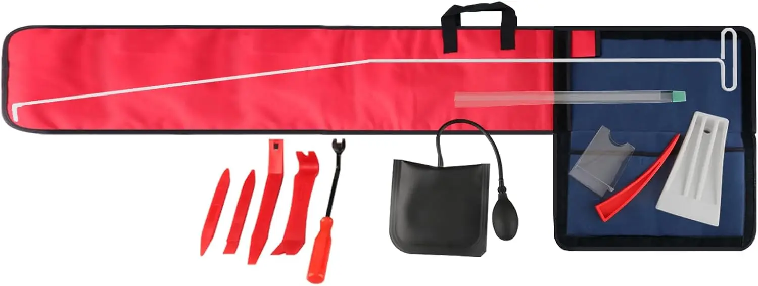 55 inch Long Reach Tools Kit, 13-Pack with J-Hook, Air Wedge Pump, Non-Marring Wedge, Trim Removal Tool and Carry Bag
55 inch Long Reach Tools Kit, 13-Pack with J-Hook, Air Wedge Pump, Non-Marring Wedge, Trim Removal Tool and Carry Bag