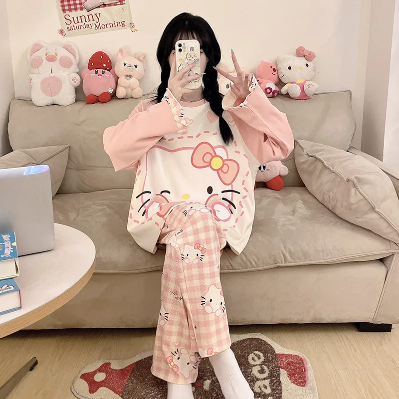 Sanrio Hello Kiity Female Cotton Cartoon Pajamas Spring Autumn Cute Girls Long Sleeves Pants Large Size Lounge Clothes Suit
Sanrio Hello Kiity Female Cotton Cartoon Pajamas Spring Autumn Cute Girls Long Sleeves Pants Large Size Lounge Clothes Suit