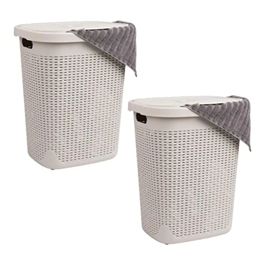50L Slim Laundry Hamper Set of 2 Clothes Basket Lid Wicker Design Plastic 17.65"L x 13.75"W x 21"H Ivory
50L Slim Laundry Hamper Set of 2 Clothes Basket Lid Wicker Design Plastic 17.65"L x 13.75"W x 21"H Ivory