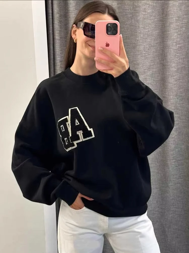 Flordevida New Women's fleece sweatshirt black flocling letter Sweatshirts new autumn winter women tops
Flordevida New Women's fleece sweatshirt black flocling letter Sweatshirts new autumn winter women tops