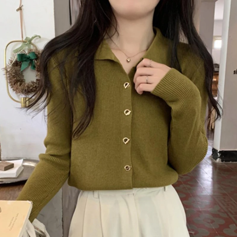 Women Spring Autumn Polo Collar Ot Button Slim Knitted Cardigan Solid Color Simple Fashion Top Casual Loose Long Sleeve Sweater
Women Spring Autumn Polo Collar Ot Button Slim Knitted Cardigan Solid Color Simple Fashion Top Casual Loose Long Sleeve Sweater