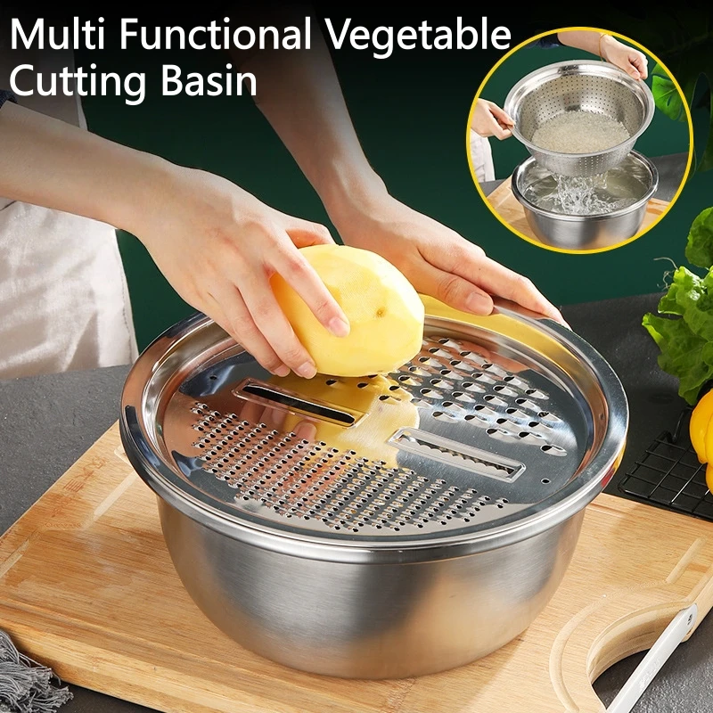 Многофункциональный набор сит из нержавеющей стали и миска для смешивания для мытья и ломтиков картофеля, нарезки фруктов, овощей 
Многофункциональный набор сит из нержавеющей стали и миска для смешивания для мытья и ломтиков картофеля, нарезки фруктов, овощей
