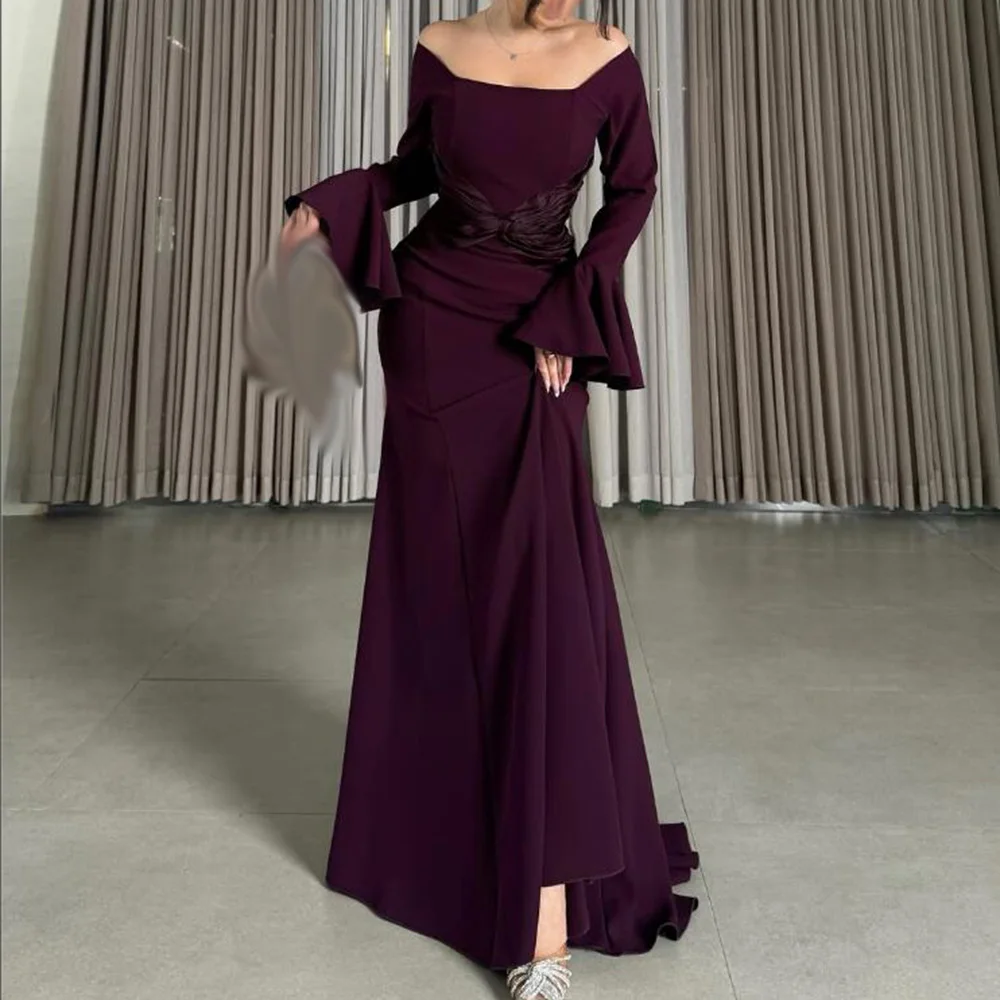 Customized Mermaid Prom Dresses Floor-Length Full Sleeve Boat Neck Evening Dresses Simple Pleat Draped Fashion Flouncing
Customized Mermaid Prom Dresses Floor-Length Full Sleeve Boat Neck Evening Dresses Simple Pleat Draped Fashion Flouncing