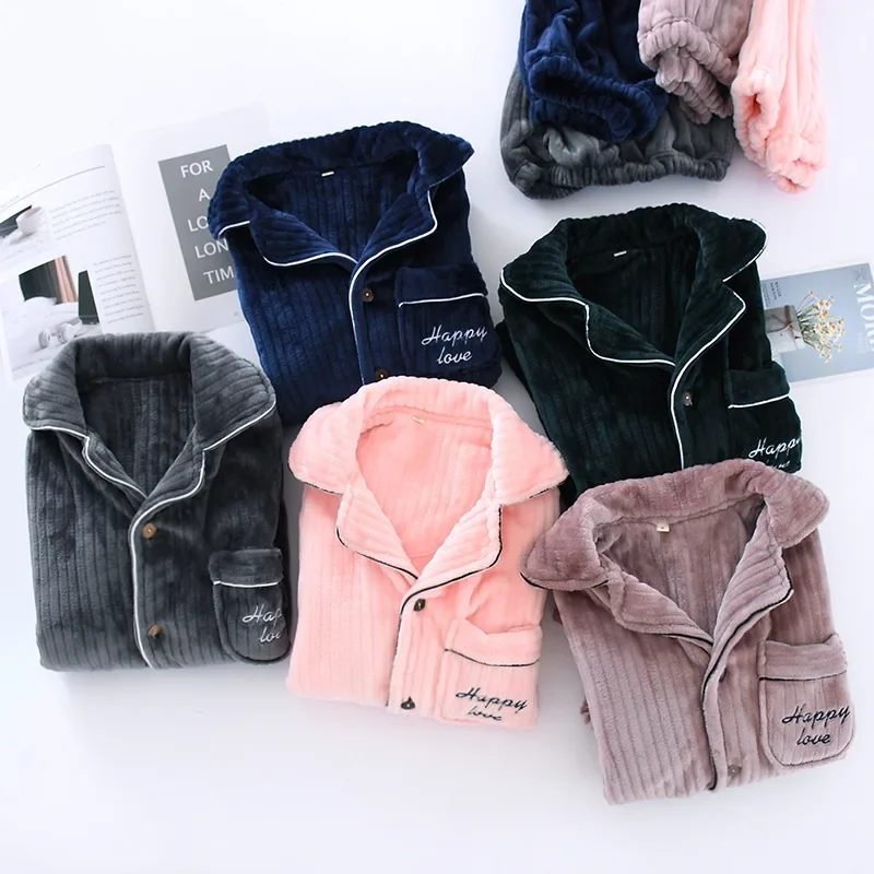 Couple Winter Pajama Suit 2 Pieces With Pant Solid Soft Ladies Pyjama Single Breasted Fleece Thicken Sleepwear For Female
Couple Winter Pajama Suit 2 Pieces With Pant Solid Soft Ladies Pyjama Single Breasted Fleece Thicken Sleepwear For Female