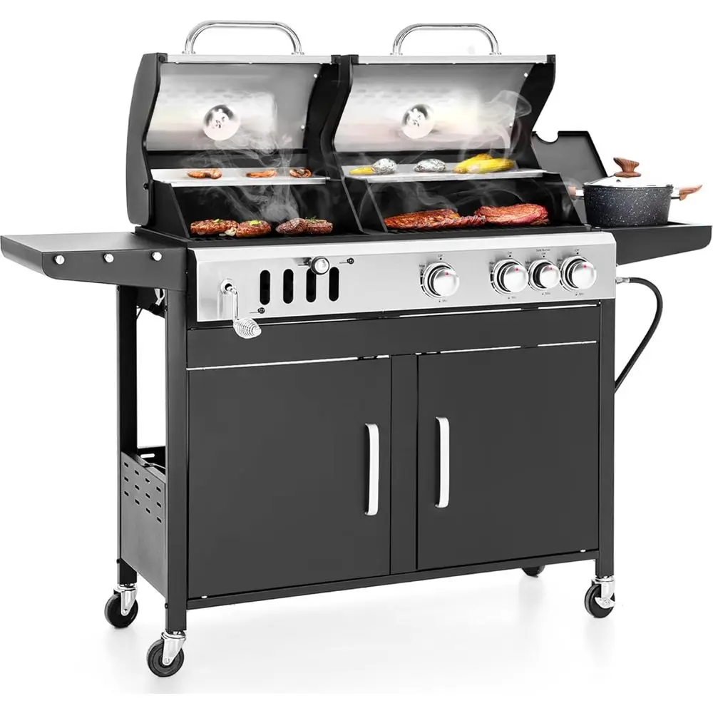Dual-Fuel BBQ Grill with Side Burner, 690 Sq. In. Cooking Area, Porcelain-Enameled Cast Iron Grate
Dual-Fuel BBQ Grill with Side Burner, 690 Sq. In. Cooking Area, Porcelain-Enameled Cast Iron Grate