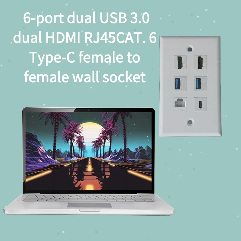 5-piece 6-port dual USB 3.0 dual HDMI RJ45CAT. 6 Type-C female to female wall socket
5-piece 6-port dual USB 3.0 dual HDMI RJ45CAT. 6 Type-C female to female wall socket