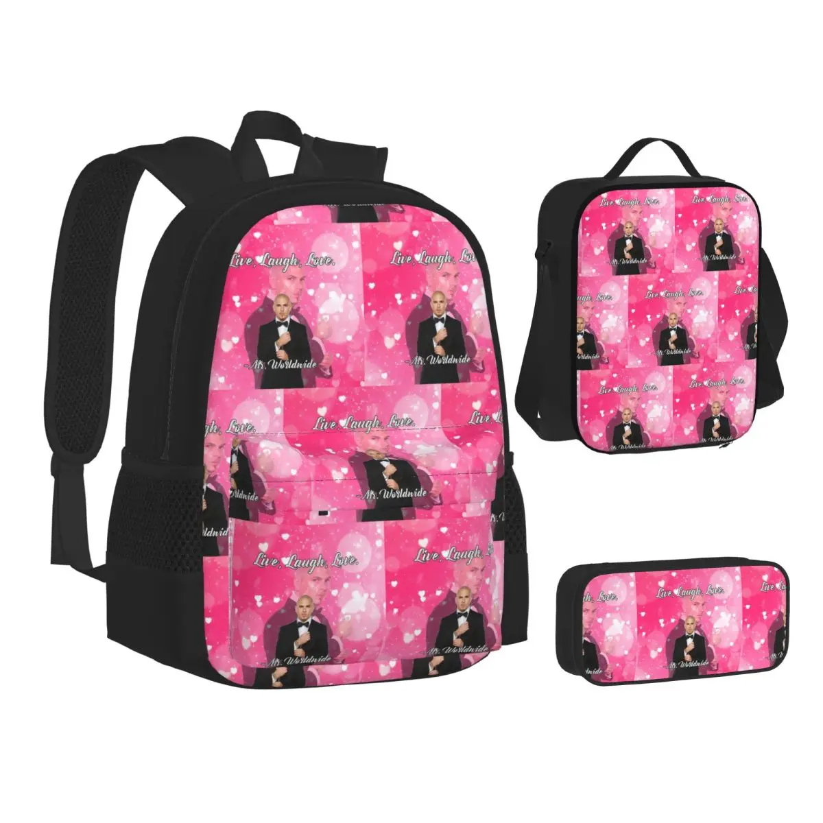 Mr. Worldwide Says To Live Laugh Love Pink Backpacks Bookbag Children School Bags Kid Rucksack Lunch Bag Pen Bag Three-Piece Set
Mr. Worldwide Says To Live Laugh Love Pink Backpacks Bookbag Children School Bags Kid Rucksack Lunch Bag Pen Bag Three-Piece Set