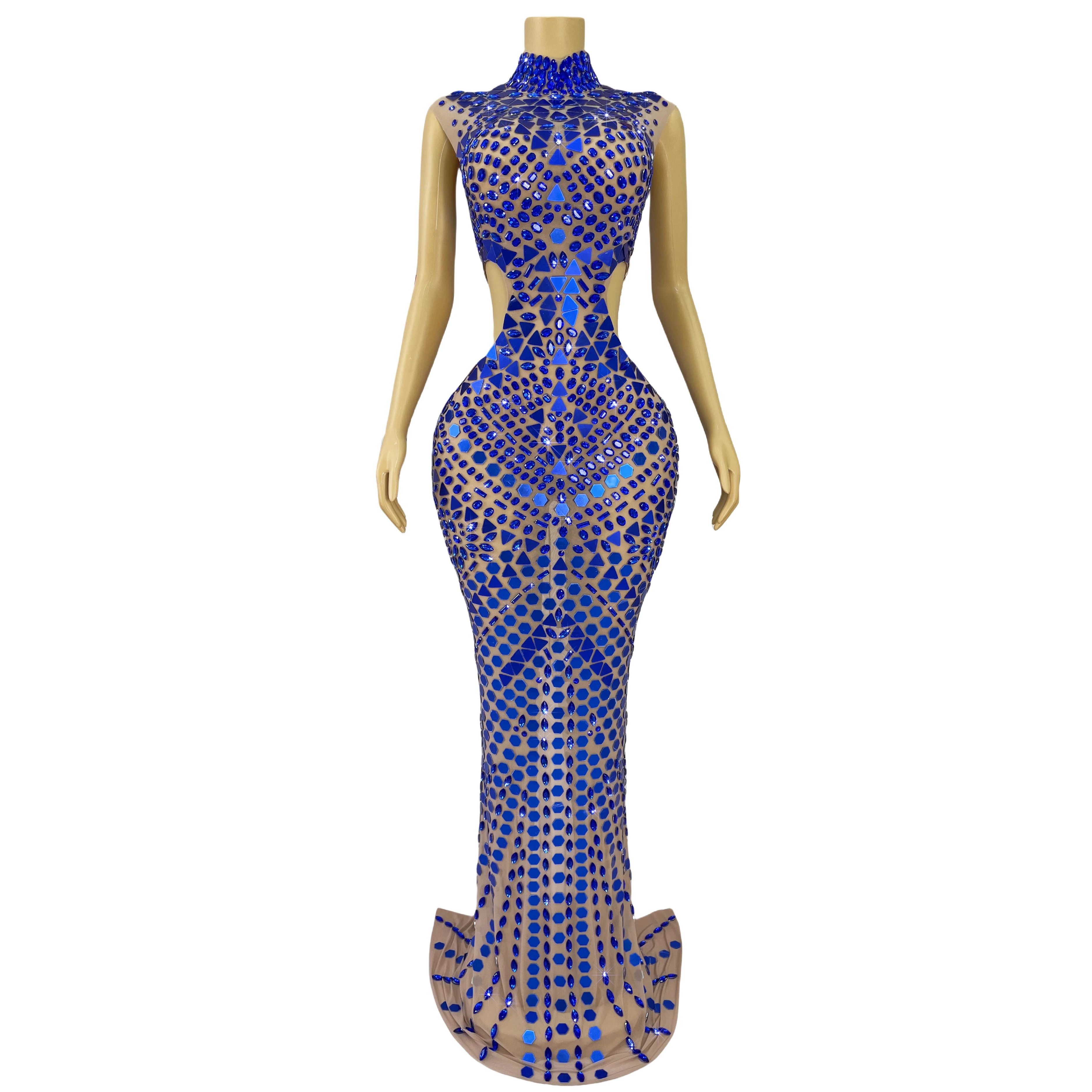 High grade Blue Sparkly Rhinestones Mirrors Hollow waist Mesh Dress Evening Prom Elegant Costume Red carpet Gown Loukonxing
High grade Blue Sparkly Rhinestones Mirrors Hollow waist Mesh Dress Evening Prom Elegant Costume Red carpet Gown Loukonxing