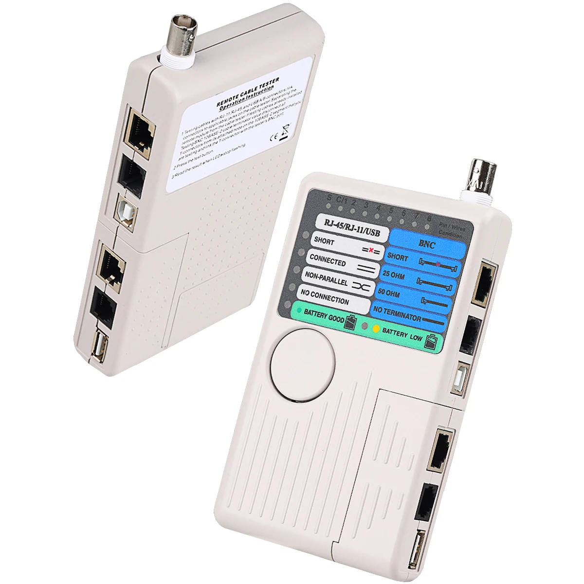 Portable all-in-one Cable Tester supports BNC/RJ45/RJ11/USB Network Phone Cable
Portable all-in-one Cable Tester supports BNC/RJ45/RJ11/USB Network Phone Cable