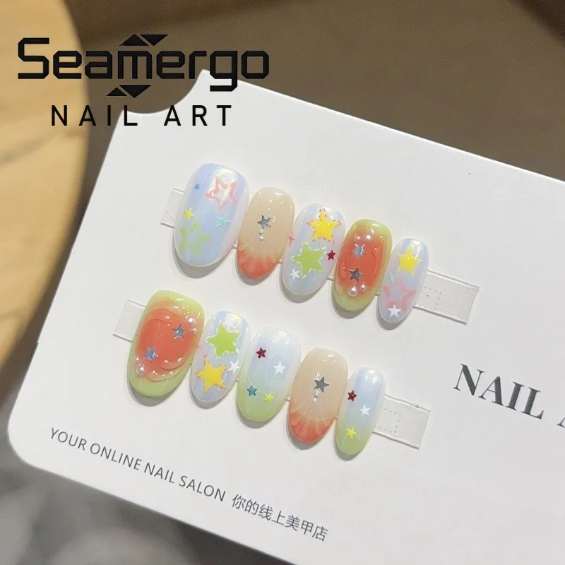 10PCS Summer Dopamine Short Oval Handmade Press on Nails Fresh Green French Sweet Star False Nails Korean Style Ins Nail Tips
10PCS Summer Dopamine Short Oval Handmade Press on Nails Fresh Green French Sweet Star False Nails Korean Style Ins Nail Tips