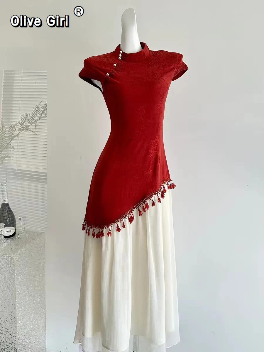 Olivegirl Wine Red Dresses Chinese Irregular Patchwork Tassel Dress Women's Clothing Cheongsams 2026 Summer Qipao
Olivegirl Wine Red Dresses Chinese Irregular Patchwork Tassel Dress Women's Clothing Cheongsams 2026 Summer Qipao