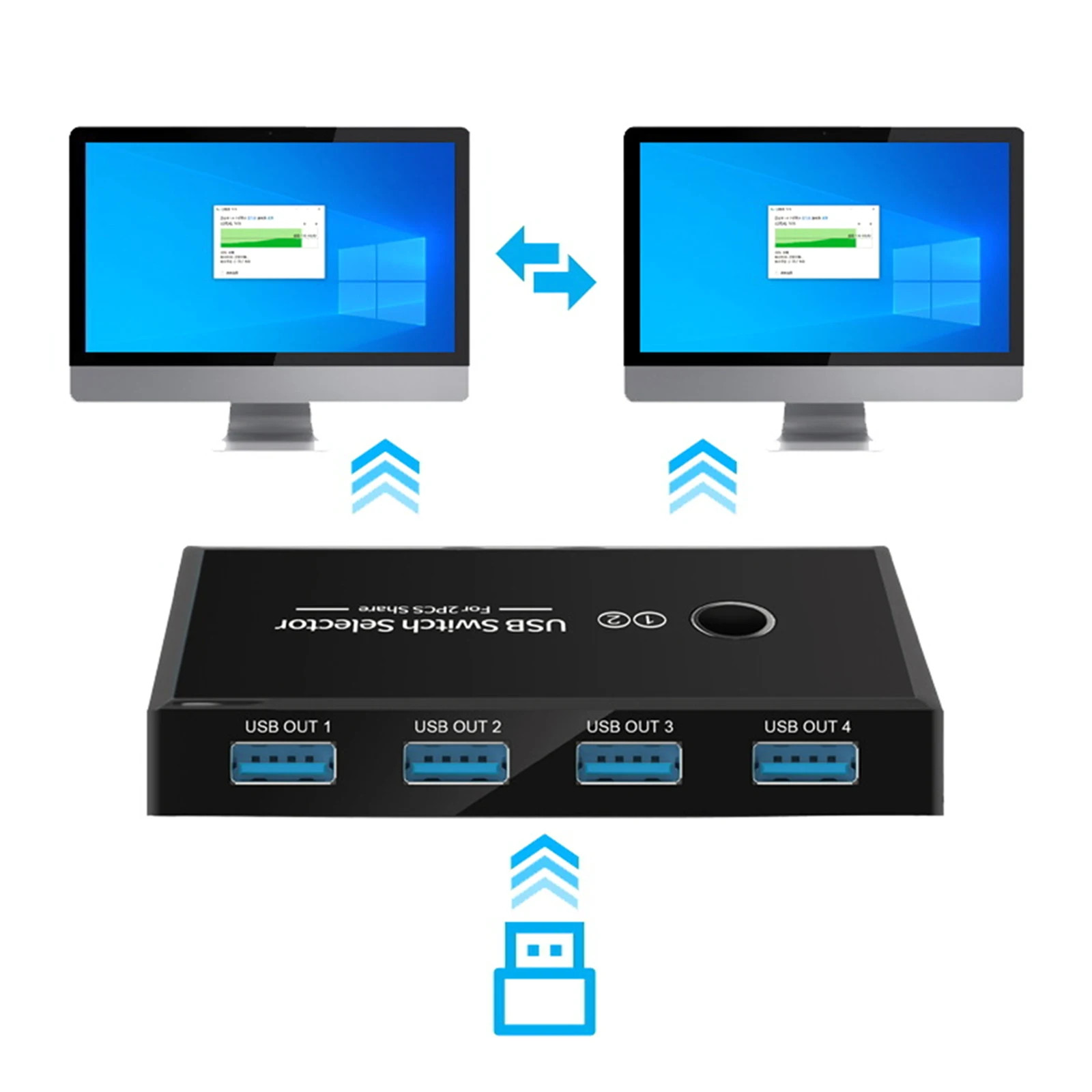 2 Computers Share 4 USB Ports with 2 Cables USB Shared Switcher One Button Switch Adapter for Printer Keyboard Mouse