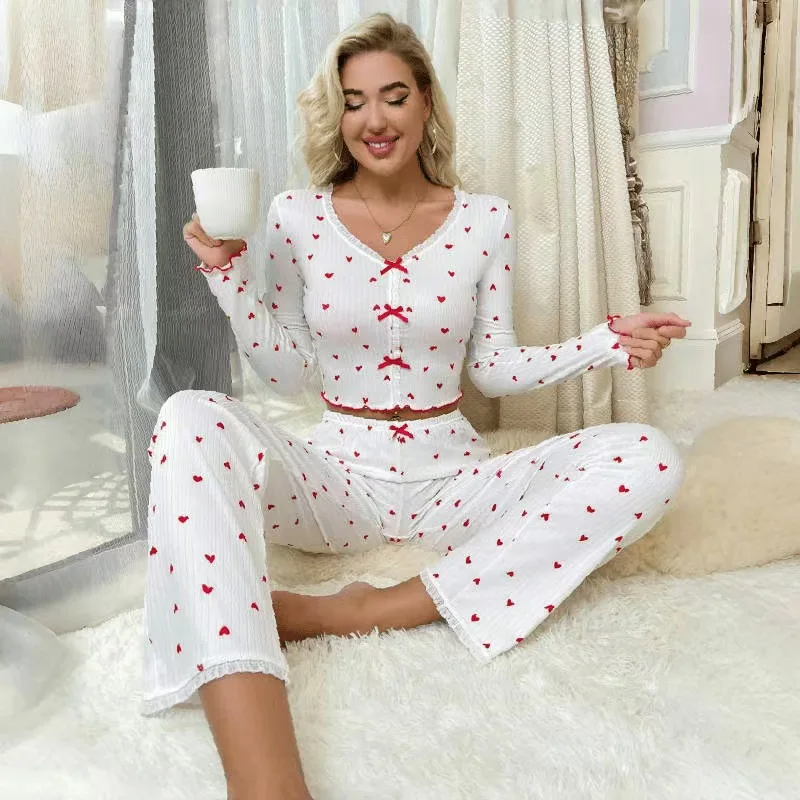 Leisure Wear Love Print V-Neck Long-Sleeved Pajamas Women'S Winter Nightgown Two-Piece Set
Leisure Wear Love Print V-Neck Long-Sleeved Pajamas Women'S Winter Nightgown Two-Piece Set