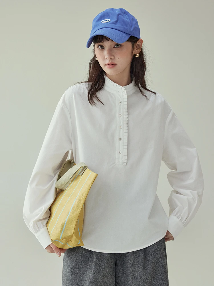 AMUU Original Lace Trim Stand Collar Half Button Long Sleeve Pure Cotton Fleece Feel Women's Shirt Autumn New Style Casual Wear
AMUU Original Lace Trim Stand Collar Half Button Long Sleeve Pure Cotton Fleece Feel Women's Shirt Autumn New Style Casual Wear