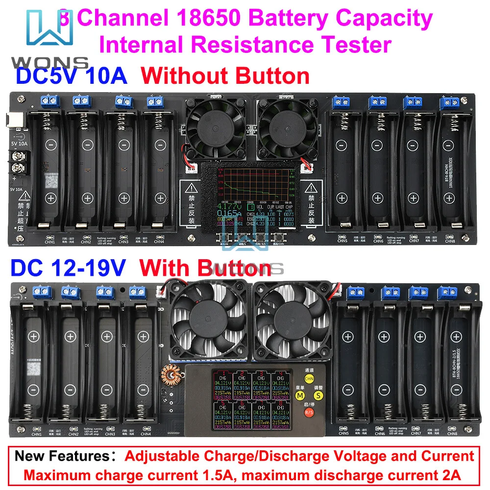 8 Channel 18650 Battery Capacity Internal Resistance Tester 2.4-inch Color Screen Digital Battery Power Detector Module
8 Channel 18650 Battery Capacity Internal Resistance Tester 2.4-inch Color Screen Digital Battery Power Detector Module