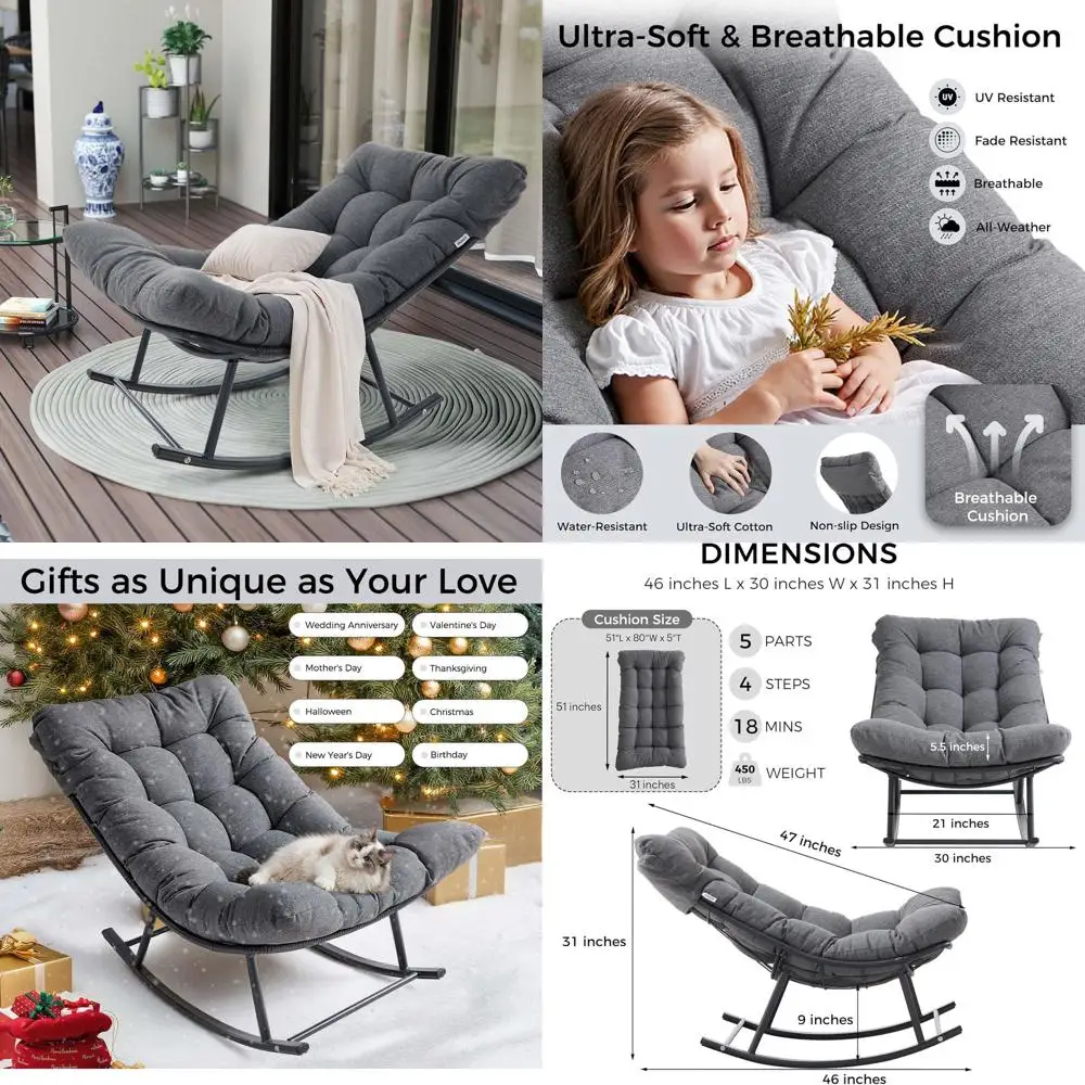 Gray Cushioned Patio Papasan Rocking Chair for Outdoor and Indoor Use: Perfect for Garden, Porch, and Balcony Relaxation
Gray Cushioned Patio Papasan Rocking Chair for Outdoor and Indoor Use: Perfect for Garden, Porch, and Balcony Relaxation