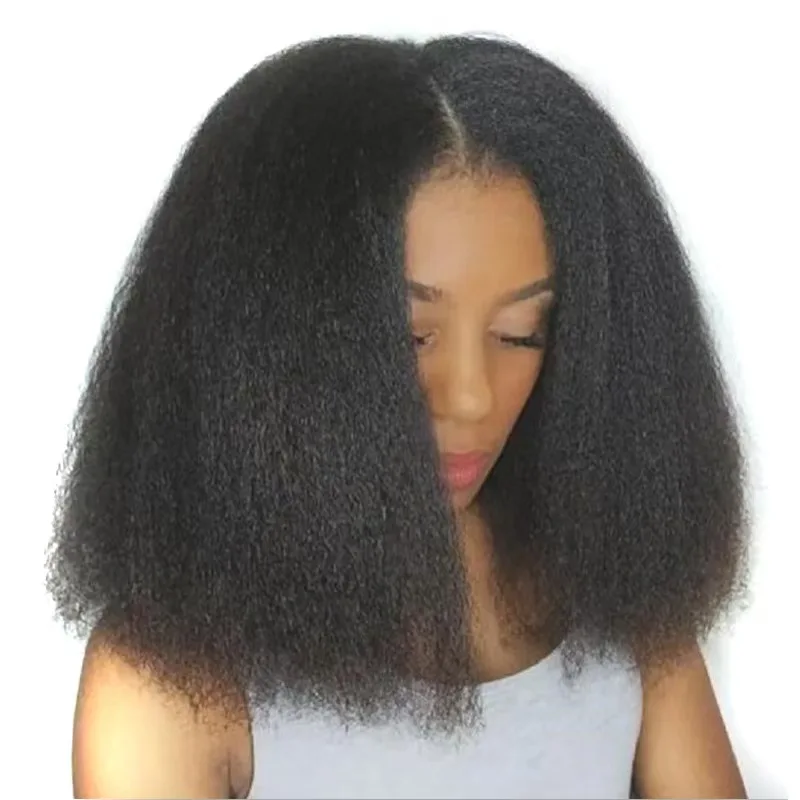 Black Yaki short kinky straight hair for women
Black Yaki short kinky straight hair for women