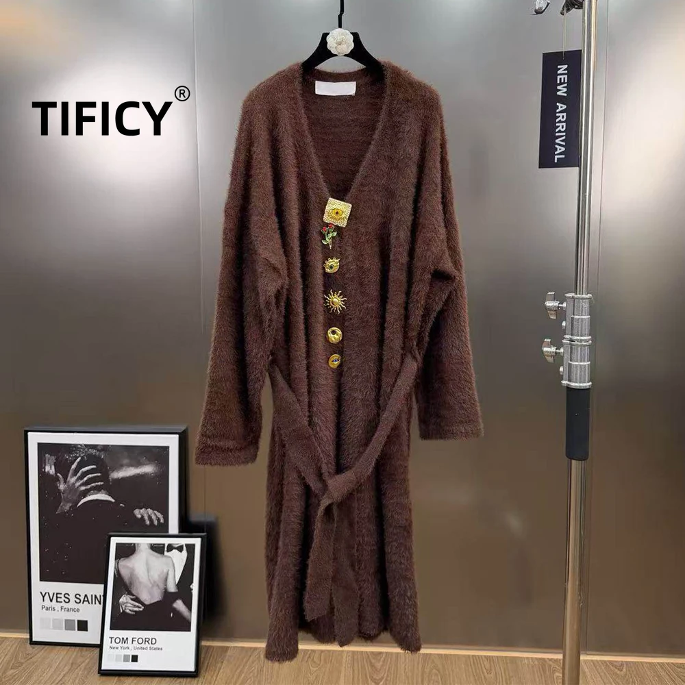 High Street Lazy Style V-neck Long Sleeved Waistband Cinched Waist Heavy Metal Buckle Medium To Long Knitted Cardigan Coats
High Street Lazy Style V-neck Long Sleeved Waistband Cinched Waist Heavy Metal Buckle Medium To Long Knitted Cardigan Coats