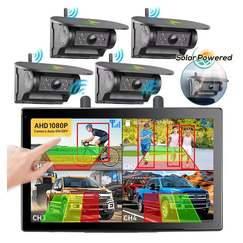 4 1080P Magnetic Solar Charging Wireless Backup DVR Recorder Camera With 10'' BSD Monitor For Truck/BUS/RV/Trailer/Forklift
4 1080P Magnetic Solar Charging Wireless Backup DVR Recorder Camera With 10'' BSD Monitor For Truck/BUS/RV/Trailer/Forklift