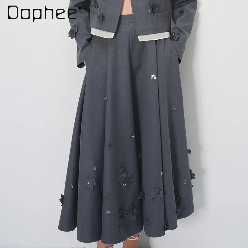 Gray Three Dimensional Flower Pleated Skirt Sequin Pockets High Waist A Line Long Skirt for Women Office Lady Temperament
Gray Three Dimensional Flower Pleated Skirt Sequin Pockets High Waist A Line Long Skirt for Women Office Lady Temperament