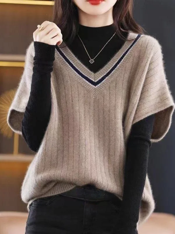 Women's Knitted Sweater Vest Autumn Winter Base Layer Vest V-neck Splice Design Regular Length Pure Color Commute Style
Women's Knitted Sweater Vest Autumn Winter Base Layer Vest V-neck Splice Design Regular Length Pure Color Commute Style