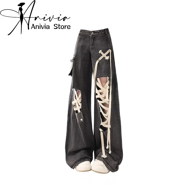 Women's Black Gothic Y2k Ripped Cargo Jeans Japanese 2000s Style Baggy Bandage Denim Trousers Jean Pants Vintage Trashy Clothes
Women's Black Gothic Y2k Ripped Cargo Jeans Japanese 2000s Style Baggy Bandage Denim Trousers Jean Pants Vintage Trashy Clothes