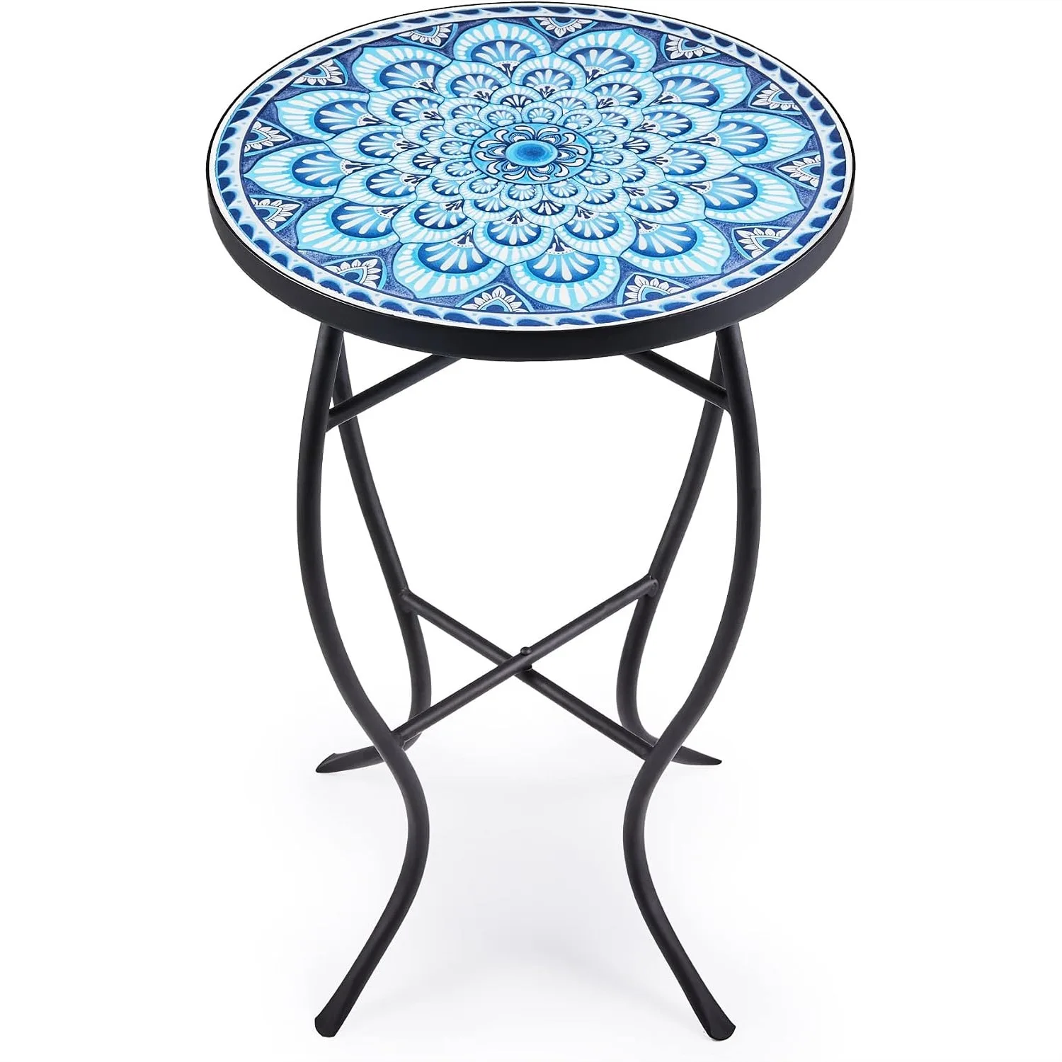 Mosaic Side Table and Plant Stand, 21" Round End Table with Ceramic Tile Top, Blue Mandala for Indoor Outdoor Accent
Mosaic Side Table and Plant Stand, 21" Round End Table with Ceramic Tile Top, Blue Mandala for Indoor Outdoor Accent