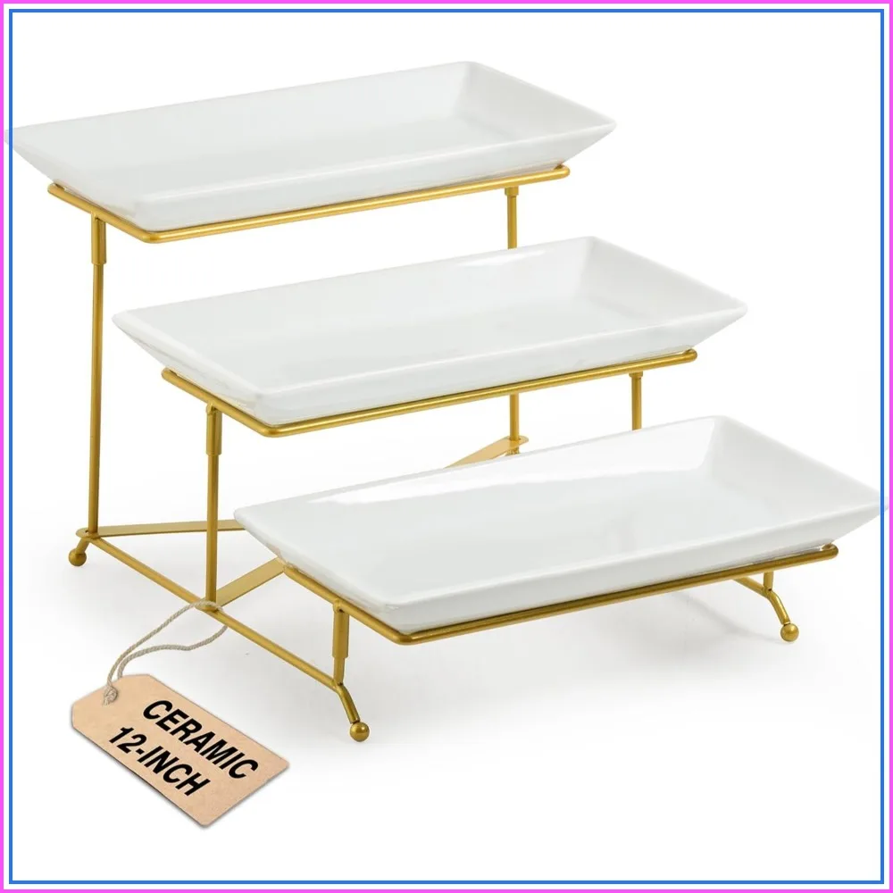 3 Tier Serving Tray, Porcelain Serving Platter Tier Serving Stand with Collapsible Rack, Serving Trays and Platters Dessert Party Display Set, Gold, 12 Inch
3 Tier Serving Tray, Porcelain Serving Platter Tier Serving Stand with Collapsible Rack, Serving Trays and Platters Dessert Party Display Set, Gold, 12 Inch