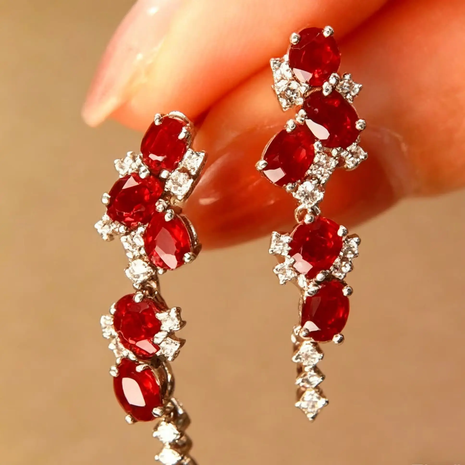 Women's Long Style Stud Earrings with Ruby Tassels Exquisite Light Luxury Engagement Silver Jewelry
Women's Long Style Stud Earrings with Ruby Tassels Exquisite Light Luxury Engagement Silver Jewelry