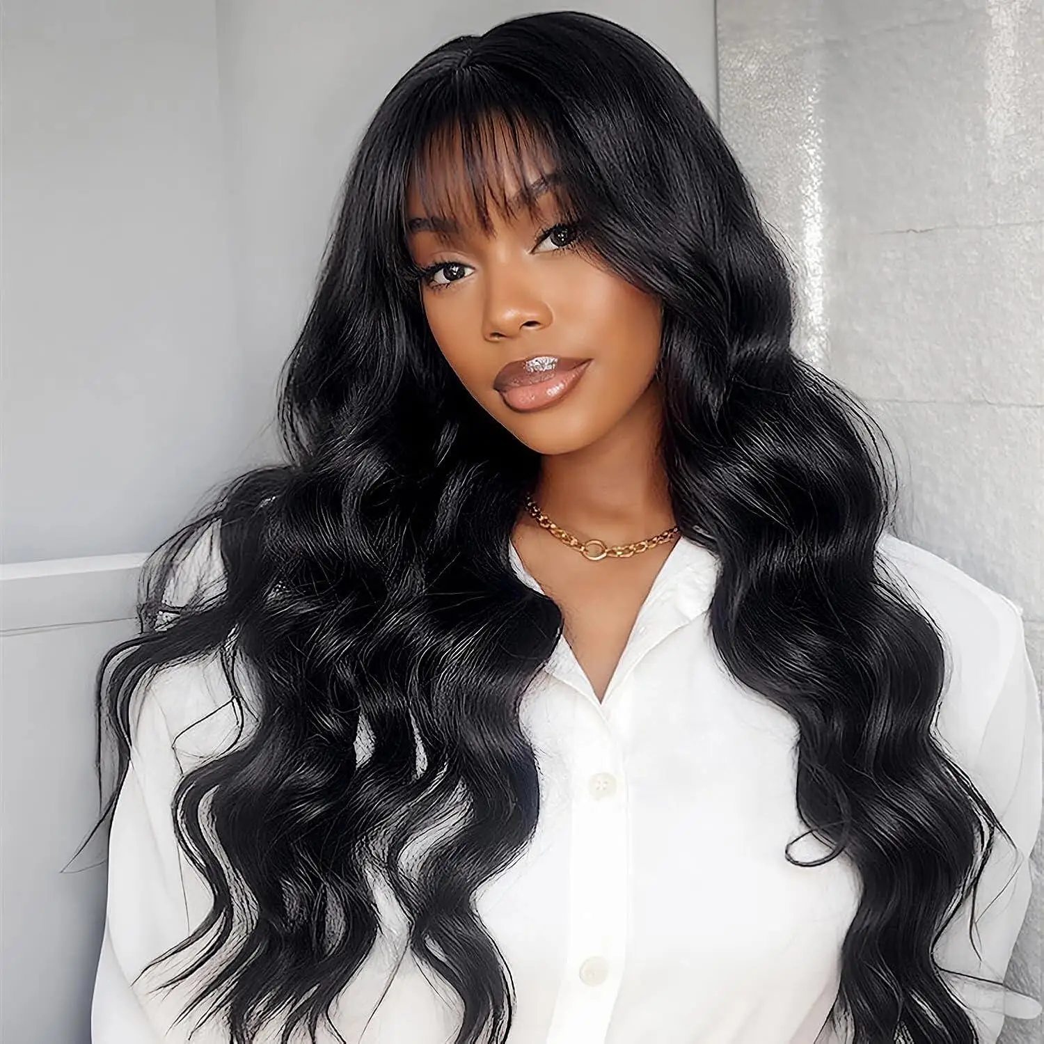 Body Wave Human Hair Wigs With Bangs For Women Daily Use Brazilian Hair Machine Made Wavy Wigs Natural Black Color 14-22 Inch
Body Wave Human Hair Wigs With Bangs For Women Daily Use Brazilian Hair Machine Made Wavy Wigs Natural Black Color 14-22 Inch