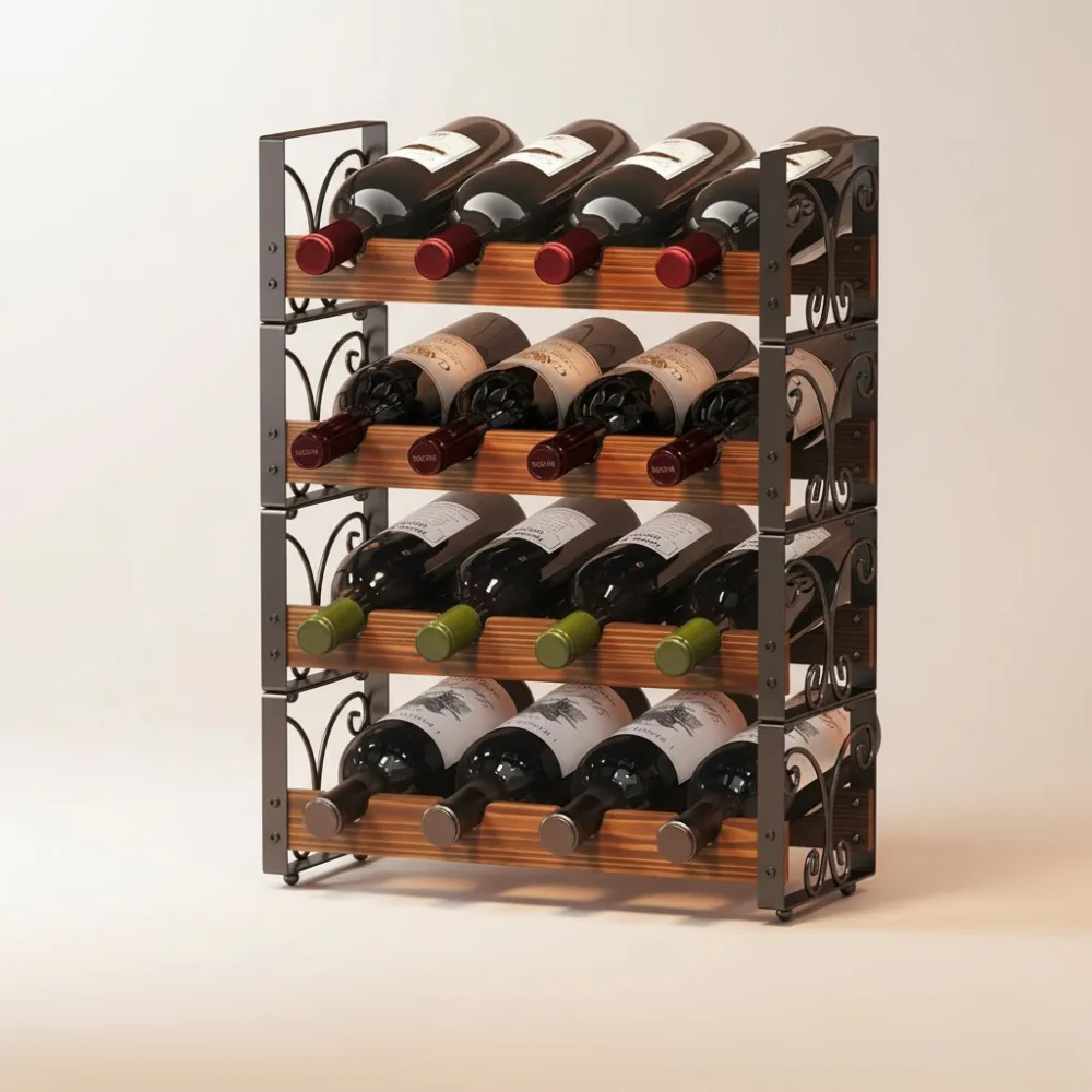 4-Tier Stackable Wine Rack, Wooden & Metal Storage for 16 Bottles, Kitchen Counter Bar Display Shelf
4-Tier Stackable Wine Rack, Wooden & Metal Storage for 16 Bottles, Kitchen Counter Bar Display Shelf