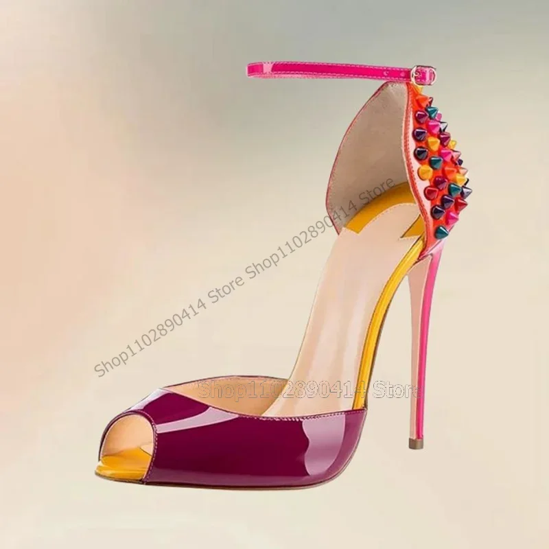 Colorful Rivets Purple Patent Leather Peep Toe Pumps Ankle Buckle Strap Women Shoes Thin High Heels New 2025 Zapatos Para Mujere
Colorful Rivets Purple Patent Leather Peep Toe Pumps Ankle Buckle Strap Women Shoes Thin High Heels New 2025 Zapatos Para Mujere