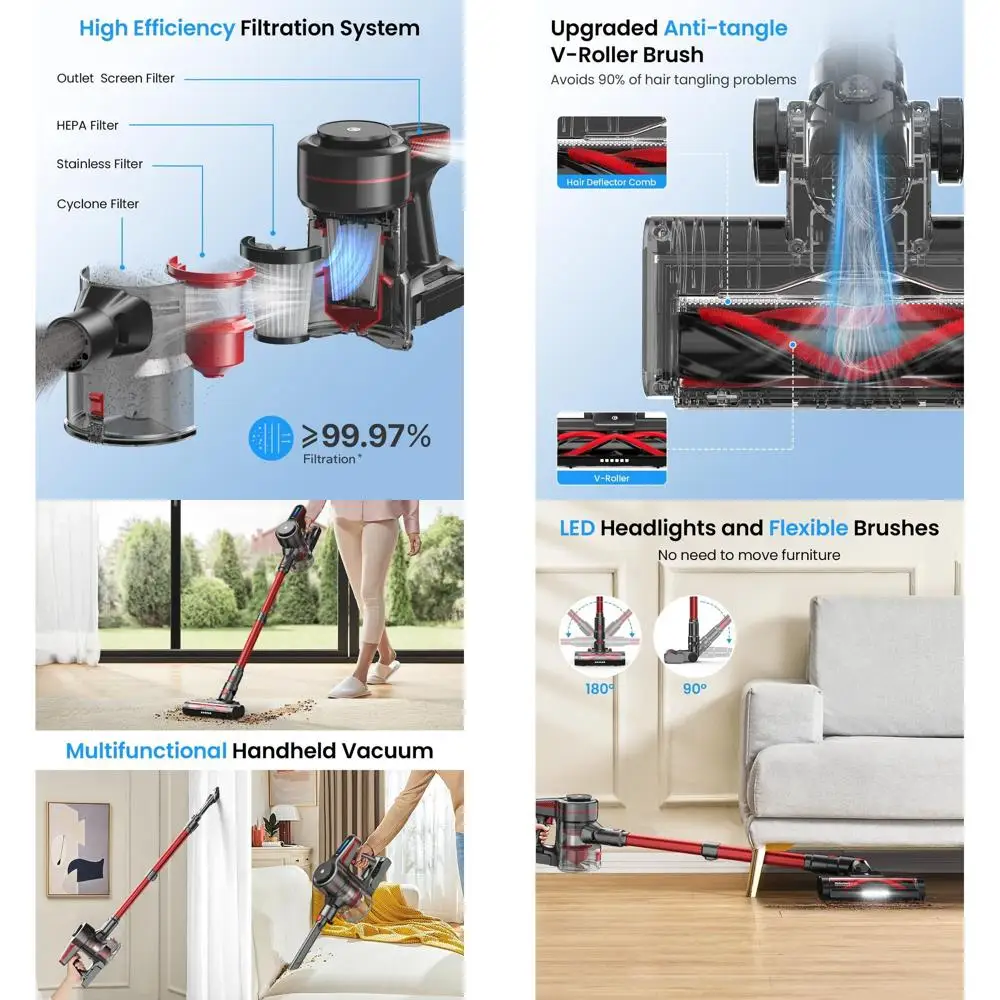 Powerful Cordless Stick Vacuum Cleaner with 45-Minute Runtime, 1.5L Dustbin for Pet Hair and All Floor Types
Powerful Cordless Stick Vacuum Cleaner with 45-Minute Runtime, 1.5L Dustbin for Pet Hair and All Floor Types