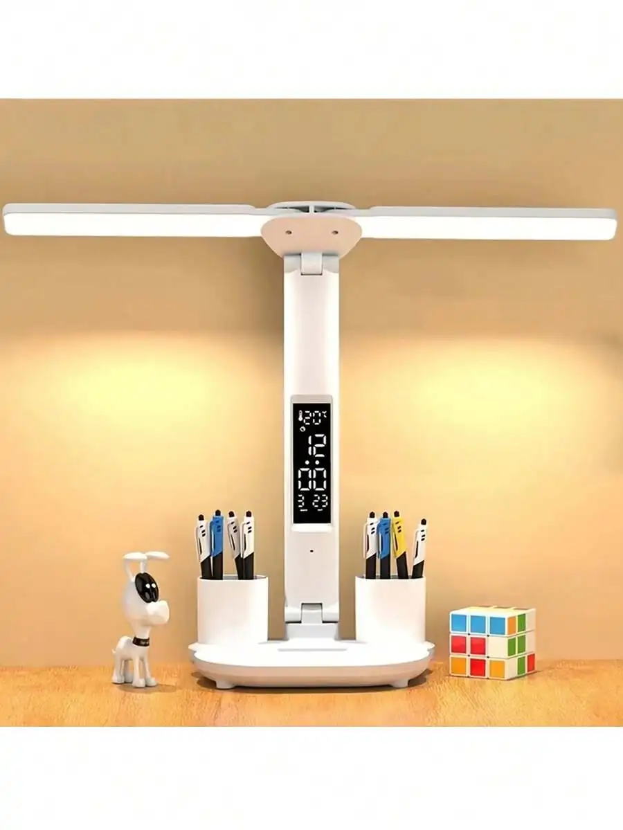 1 Double-Head Pen Holder Desk Lamp, White Light With Three Levels Of Brightness Adjustment, Time Display, USB Plug
1 Double-Head Pen Holder Desk Lamp, White Light With Three Levels Of Brightness Adjustment, Time Display, USB Plug