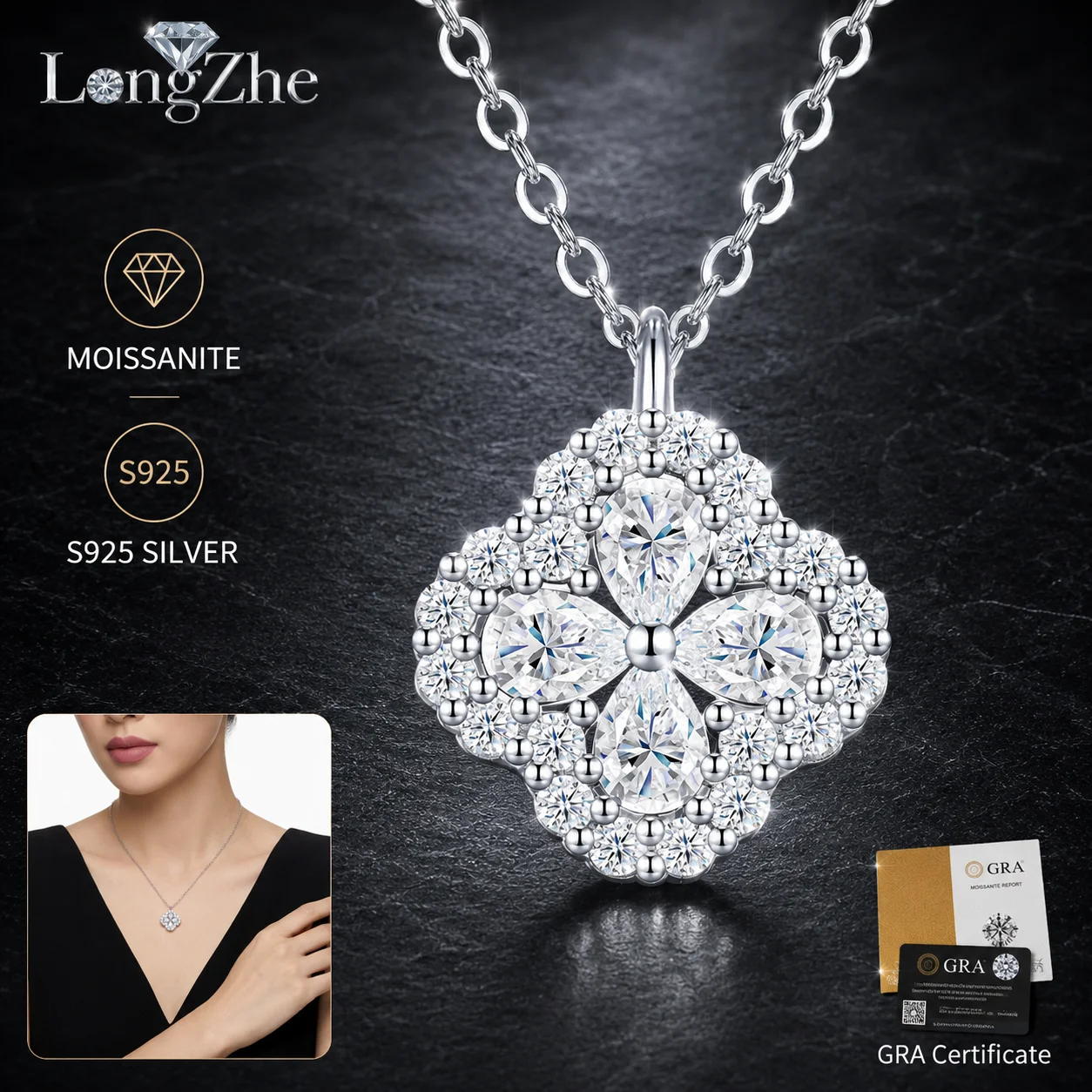 S925 Silver Moissanite Clover Necklace 24 27 Stone Pear and Round Cut Pendant for Women Daily Wear Anniversary Jewelry Gift
S925 Silver Moissanite Clover Necklace 24 27 Stone Pear and Round Cut Pendant for Women Daily Wear Anniversary Jewelry Gift
