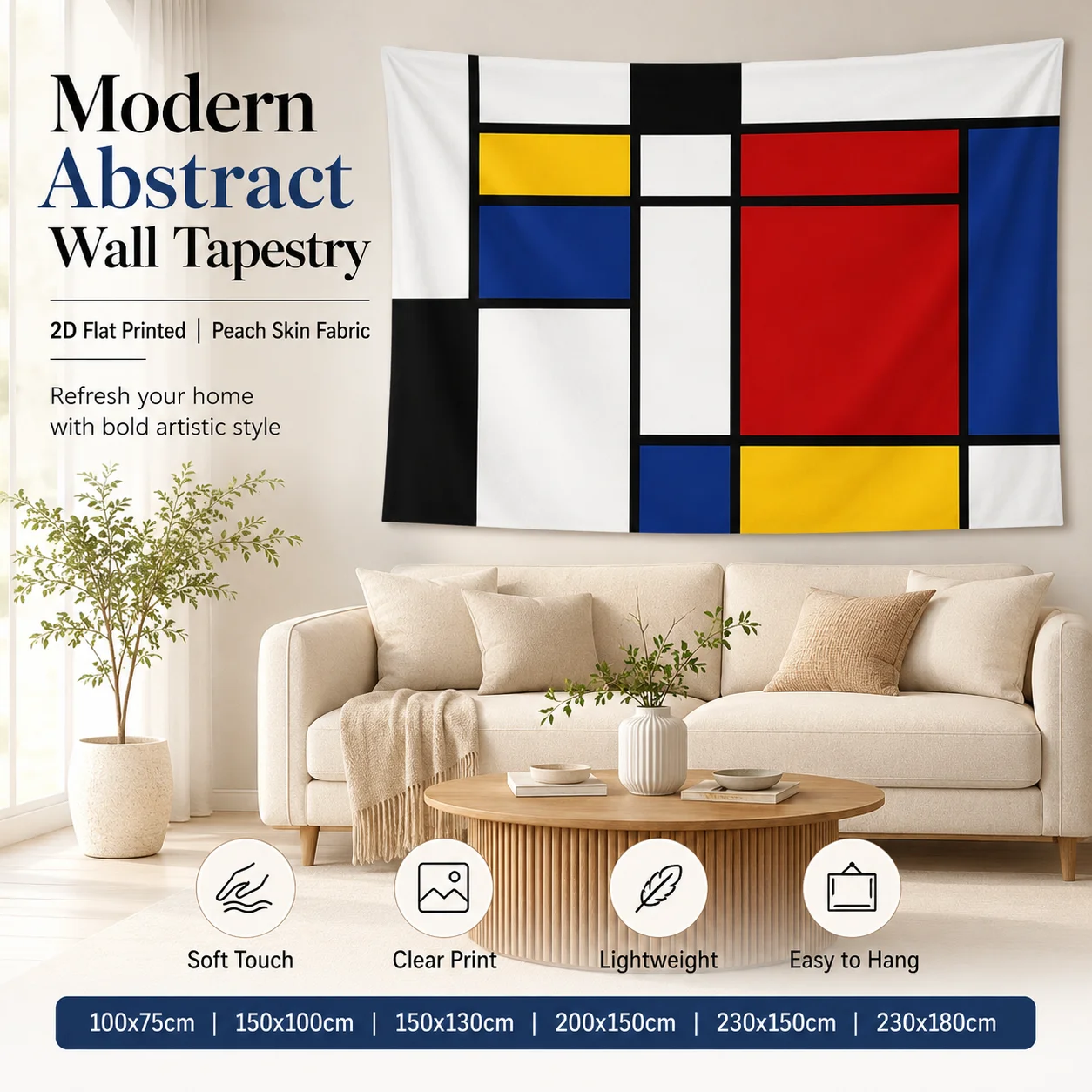 Mondrian Style Modern Abstract Tapestry 2D Flat Printed Peach Skin Geometric Wall Hanging Living Room Bedroom Home Art Backdrop
Mondrian Style Modern Abstract Tapestry 2D Flat Printed Peach Skin Geometric Wall Hanging Living Room Bedroom Home Art Backdrop