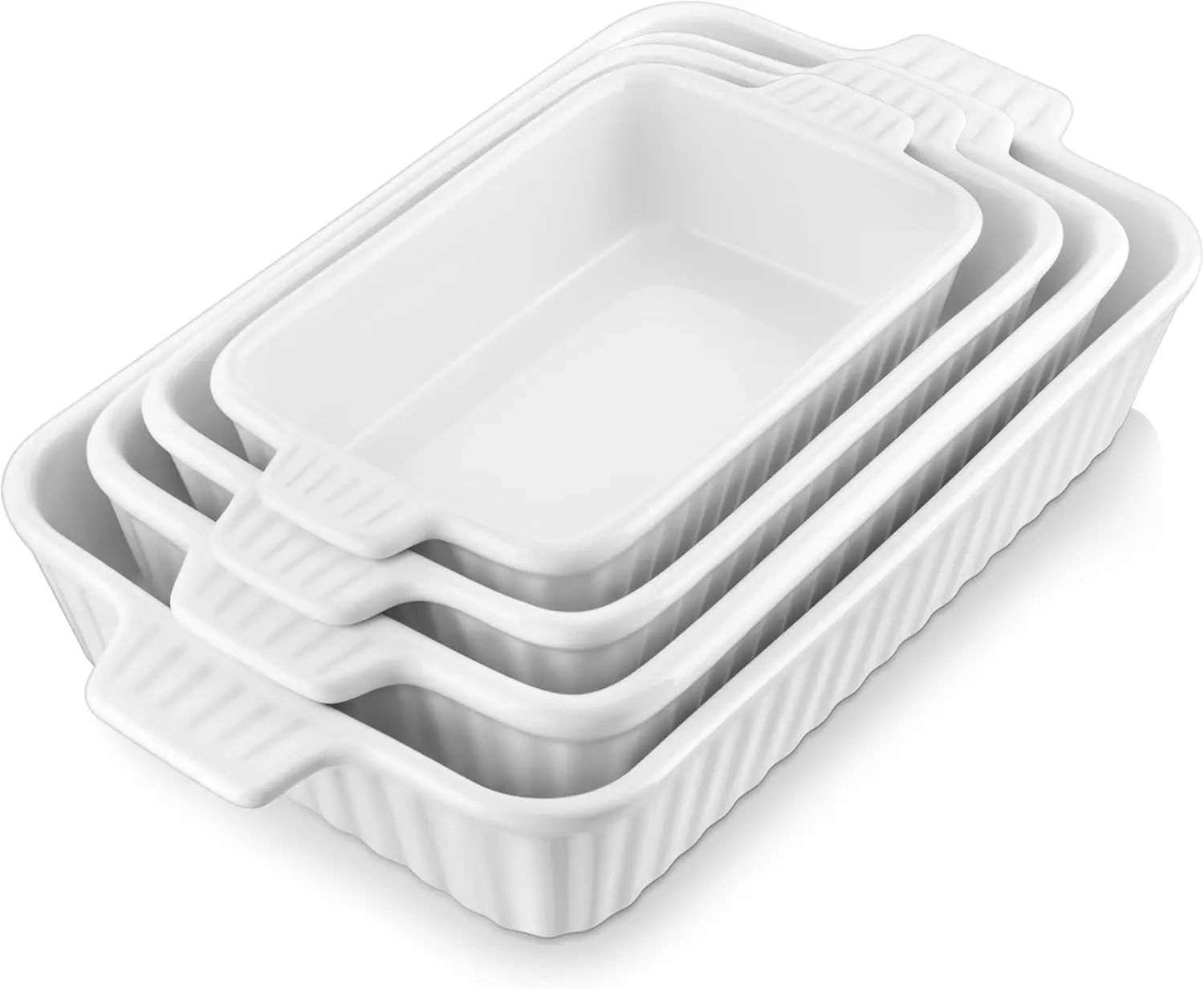 4-Piece Porcelain Baking Dish Set, Rectangular Lasagna Pans with Handles, Oven-Safe Ceramic Bakeware in White
4-Piece Porcelain Baking Dish Set, Rectangular Lasagna Pans with Handles, Oven-Safe Ceramic Bakeware in White