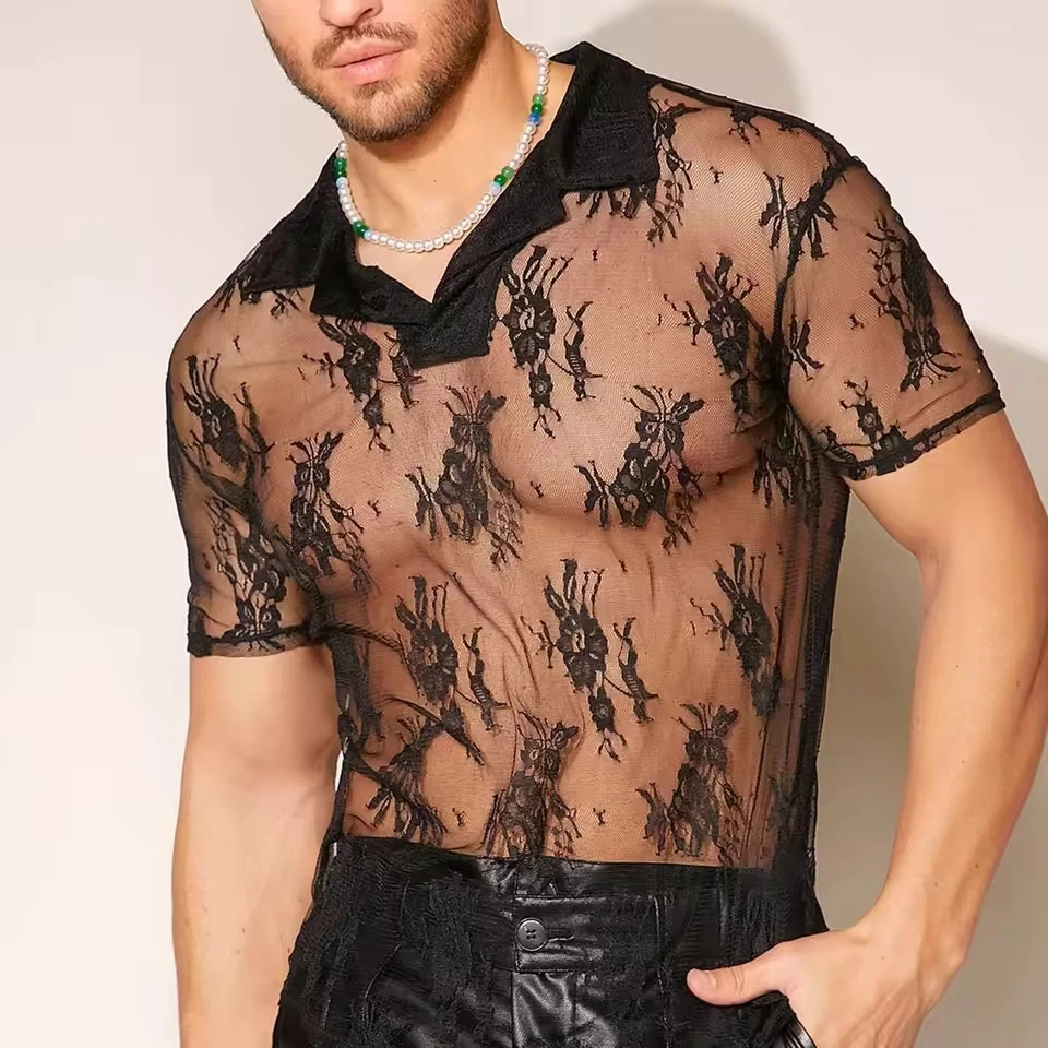 Summer New Lace Short Sleeve Elastic Tight T-shirt Versatile Mens Elastic High Neck Bottom Shirt for Men
Summer New Lace Short Sleeve Elastic Tight T-shirt Versatile Mens Elastic High Neck Bottom Shirt for Men