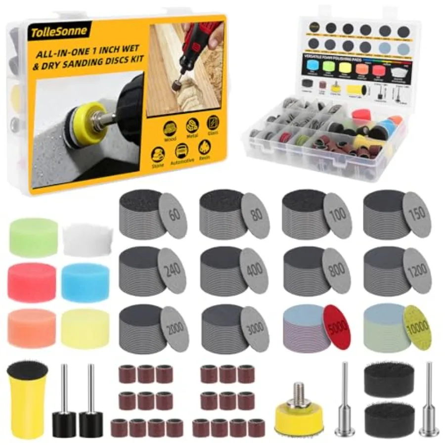 274 PCS 1 Inch Wet Dry Sanding Discs Kit and Drums for Sanding, 60-10000 Grit Hook and Loop Sandpaper for Rotary Tool Accories,
274 PCS 1 Inch Wet Dry Sanding Discs Kit and Drums for Sanding, 60-10000 Grit Hook and Loop Sandpaper for Rotary Tool Accories,