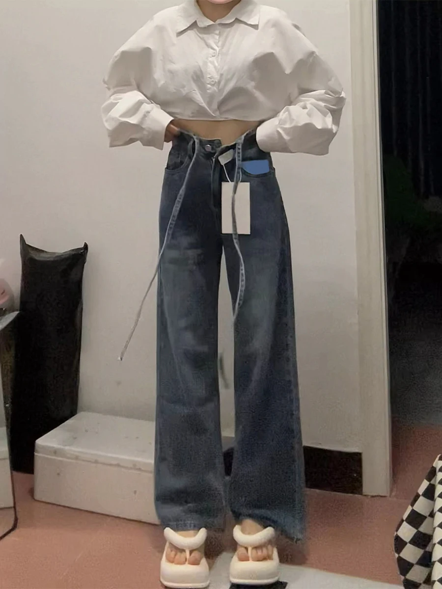 Retro Hong Kong Style High Waist Denim Pants Women's Loose Slimming Elastic Straight Leg Wide Leg Floor Length Trousers
Retro Hong Kong Style High Waist Denim Pants Women's Loose Slimming Elastic Straight Leg Wide Leg Floor Length Trousers