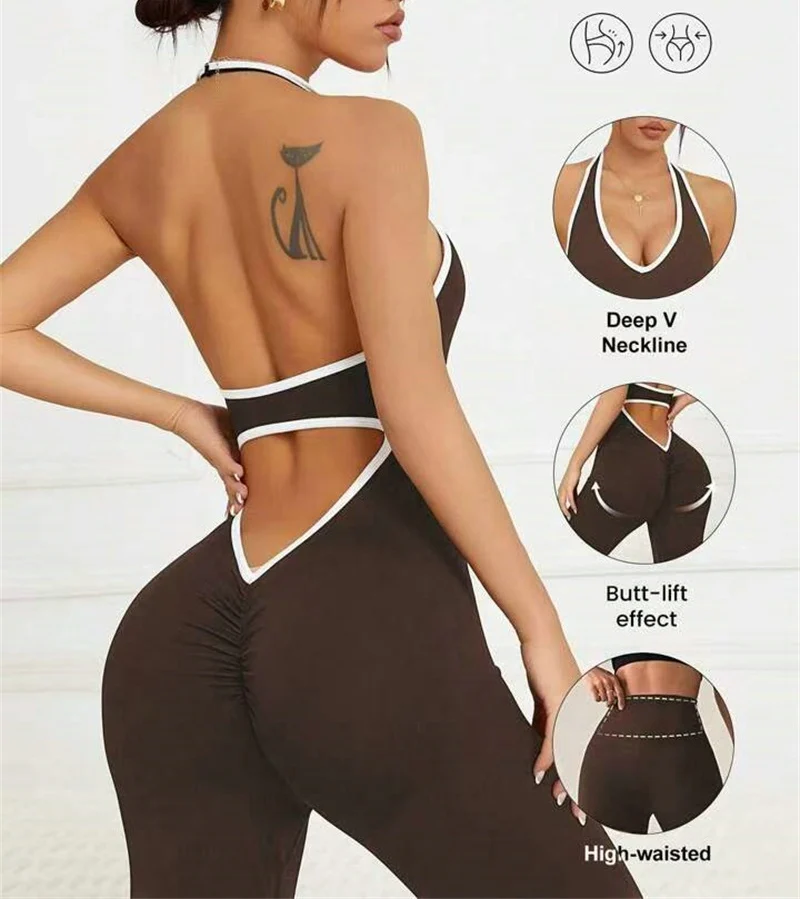 Contrast Halter Backless Yoga Jumpsuit Woman V Neck Sleeveless Sport Fitness Jumpsuits Women Gym Workout Running Clothes
Contrast Halter Backless Yoga Jumpsuit Woman V Neck Sleeveless Sport Fitness Jumpsuits Women Gym Workout Running Clothes
