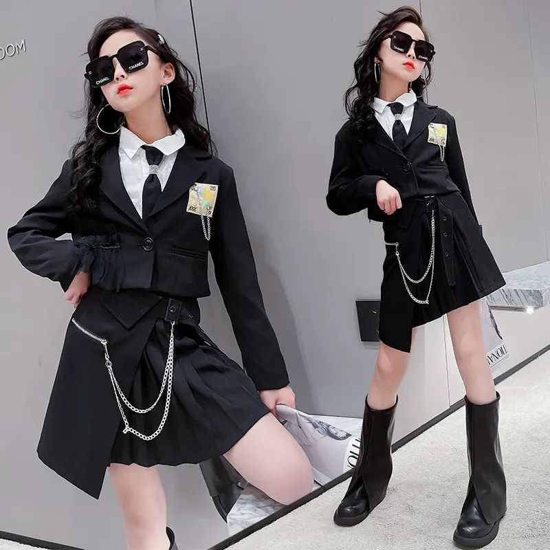 New Fashion Young Girls Autumn Children's Costume Jackets+Chain Skirt Jazz Dancing Uniform Performance Cool Teenage Clothing Set
New Fashion Young Girls Autumn Children's Costume Jackets+Chain Skirt Jazz Dancing Uniform Performance Cool Teenage Clothing Set