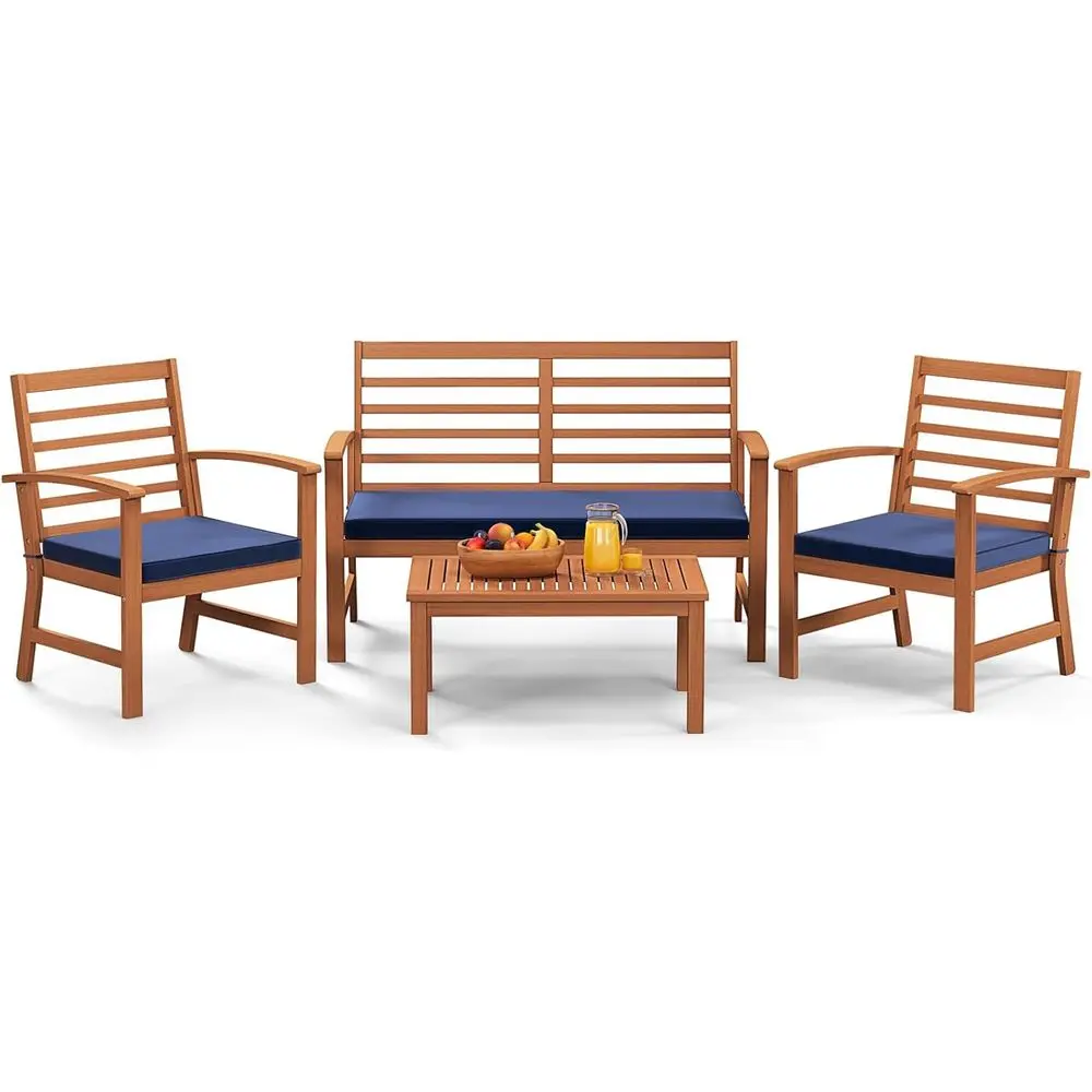 4-Piece Outdoor Acacia Wood Furniture Set with Navy Seat Cushions for Patio, Porch, or Poolside
4-Piece Outdoor Acacia Wood Furniture Set with Navy Seat Cushions for Patio, Porch, or Poolside