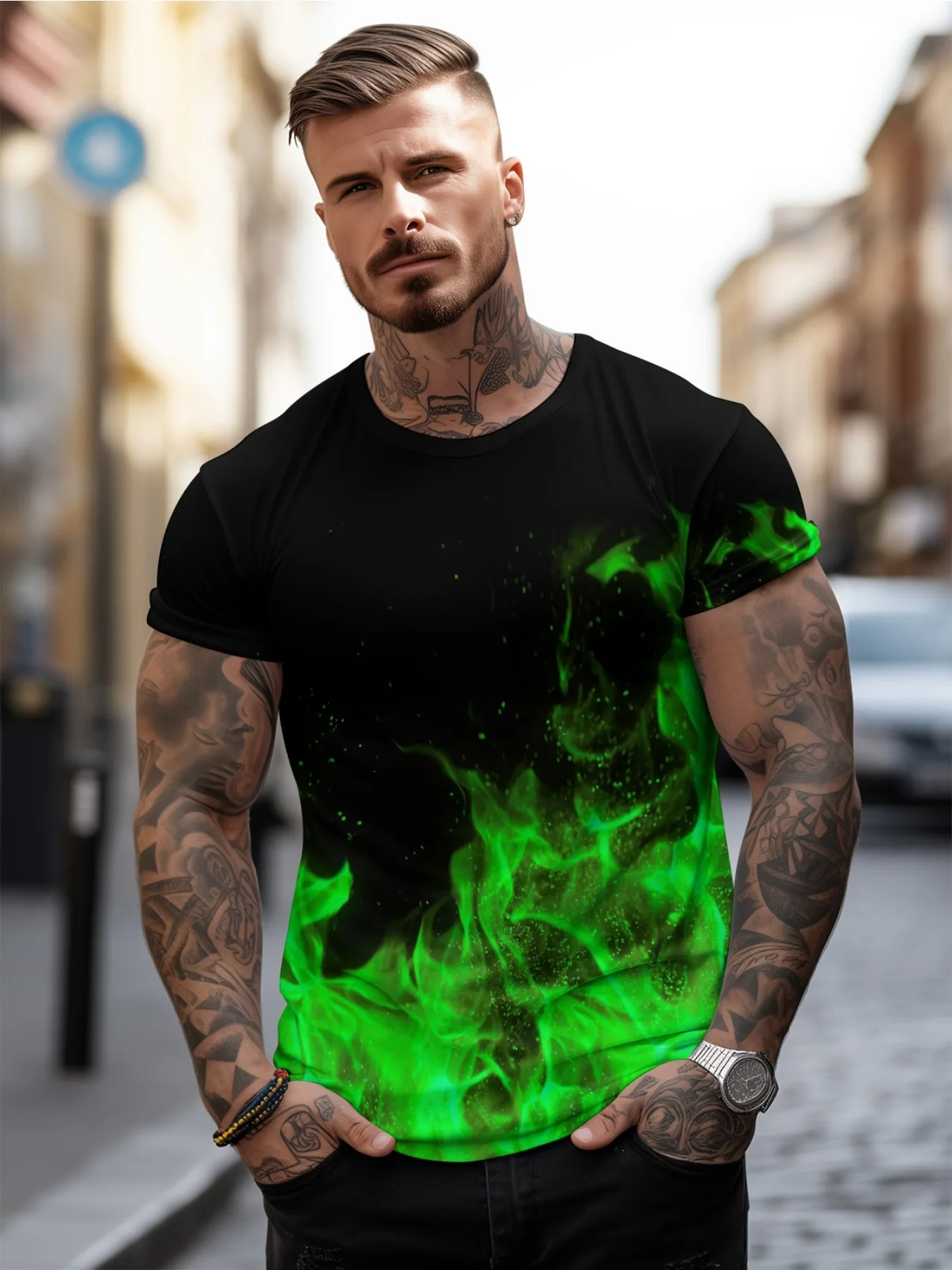 Summer Large Size Round Neck T-Shirt Green Flame Three-Dimensional Printing Fashion Short-Sleeved Sports Quick-Drying T-Shirt
Summer Large Size Round Neck T-Shirt Green Flame Three-Dimensional Printing Fashion Short-Sleeved Sports Quick-Drying T-Shirt