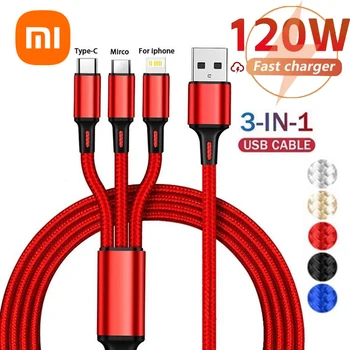 Xiaomi 120W 3 In 1 USB Fast Charge Cable Micro USB Type C Lightning Multi Charger Cable for iPhone 15 14 Pro Max Huawei Samsung