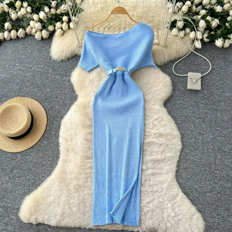 Women Sexy Slim Fit Dress Irregular Short Sleeve Spliced Long Dresses Knit Skew Collar Wrap Hip Vestidos Elegant Solid
Women Sexy Slim Fit Dress Irregular Short Sleeve Spliced Long Dresses Knit Skew Collar Wrap Hip Vestidos Elegant Solid
