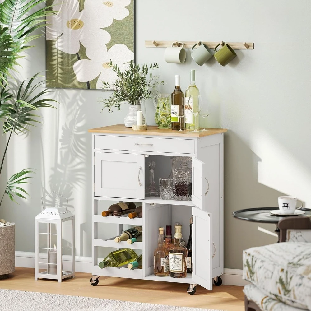 Bar Cart Rolling Kitchen Island on Wheels with 9-Bottle Wine Rack, Small Kitchen Cart with Wide Drawer, Customized
Bar Cart Rolling Kitchen Island on Wheels with 9-Bottle Wine Rack, Small Kitchen Cart with Wide Drawer, Customized